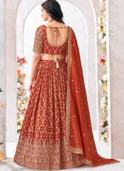 Brown Pure Tissue Jaccquard Traditional Lehenga Choli