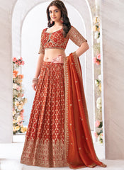 Brown Pure Tissue Jaccquard Traditional Lehenga Choli