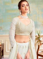 Pearl White Beaded and Cut Dana Embroidered Georgette Lehenga Choli