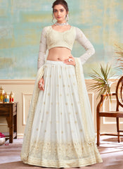 Pearl White Beaded and Cut Dana Embroidered Georgette Lehenga Choli