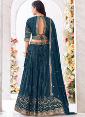 Navy Blue Pure Georgette Sequence Embroidered Lehenga Choli