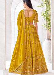 Yellow Pure Georgette Sequence Embroidered Lehenga Choli