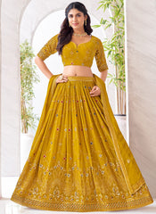 Yellow Pure Georgette Sequence Embroidered Lehenga Choli