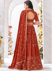 Brown Pure Georgette Sequence Embroidered Lehenga Choli