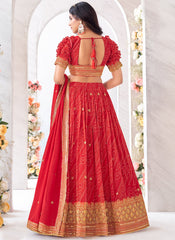 Red Bandhani Printed Traditional Georgette Lehenga Choli