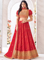 Red Bandhani Printed Traditional Georgette Lehenga Choli