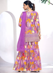 Purple Golden Mirror Work Embroidery Sharara Suit