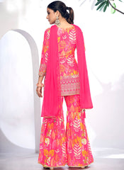 Pink Golden Mirror Work Embroidery Sharara Suit