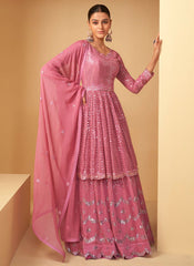 Charming Pink Party Wear Anarkali Lehenga Style Stuit - nirshaa