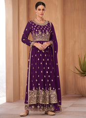 Stunning Purple Readymade Party Wear Palazzo Style Georgette Suit - nirshaa