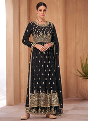 Bold Black Readymade Party Wear Palazzo Style Georgette Suit - nirshaa