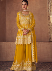 Yellow Party Wear Palazzo Style Suit