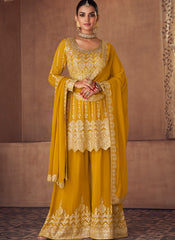 Yellow Party Wear Palazzo Style Suit