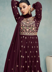 Deep Wine Reday to Wear Georgette Palazzo Style Suit