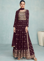 Deep Wine Reday to Wear Georgette Palazzo Style Suit