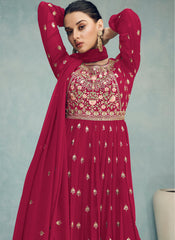 Pinkinsh Red Reday to Wear Georgette Palazzo Style Suit