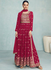 Pinkinsh Red Reday to Wear Georgette Palazzo Style Suit