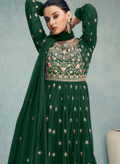 Dark Green Reday to Wear Georgette Palazzo Style Suit