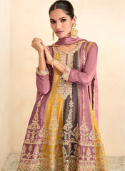 Mauve Multicolor Chinon Anarkali Suit With Sharara