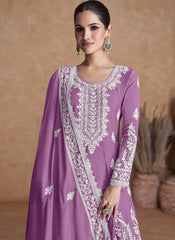 Purple Embroidered Silk Palazzo/Sharara Style Suit