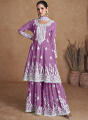 Purple Embroidered Silk Palazzo/Sharara Style Suit