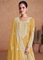 Yellow Thread Work Embroidery Wedding Sharara/Palazzo Style Suit