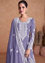 Pastel Purple Thread Work Embroidery Wedding Sharara/Palazzo Style Suit