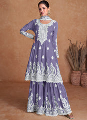 Pastel Purple Thread Work Embroidery Wedding Sharara/Palazzo Style Suit