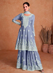 Purple embroidered Silk Palazzo Style Suit