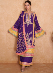 Violet Party Wear Chinon Straight Cut Pakistani Style Suit