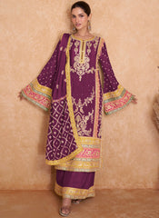 Purple Party Wear Chinon Straight Cut Pakistani Style Suit