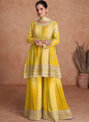 Shaded Yellow and Light Yellow Heavy Chinon Anarkali Suit with Gharara