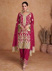 Magenta Multi Embroidery Traditional Pant Style Suit