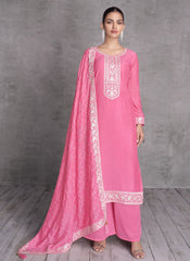 Pink Embroidered Silk Straight Cut Suit