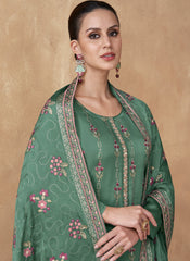 Rama Green Embroidered Chinon-Georgette Straight Cut Suit