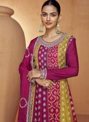 Rani and Multicolor Embroidered Chinon Silk Suit