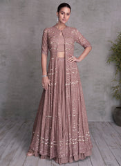 Mauve Sequence Embroidered Lehenga Choli With Jacket