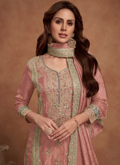 Pink Multi Embroidered Wedding Palazzo Suit