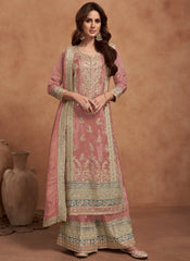 Pink Multi Embroidered Wedding Palazzo Suit