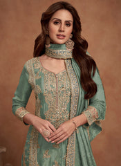 Green Multi Embroidered Wedding Palazzo Suit