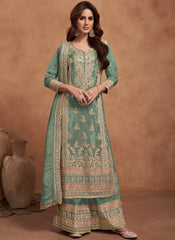 Green Multi Embroidered Wedding Palazzo Suit