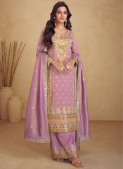 Lavender Multi Embroidered Wedding Palazzo Suit