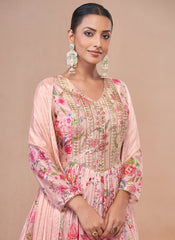 Light Pink Embroidered Floral Digital Printed Sharara Suit