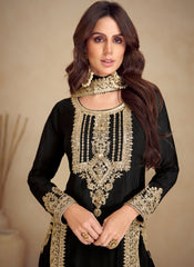 Black Golden Embroidered Pakistani Pant Style Suit