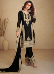 Black Golden Embroidered Pakistani Pant Style Suit