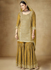 Golden Yellow Ready to Wear Chinon Sharara Style Suit