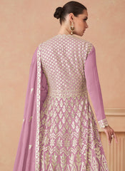 Lilac Multi-Thread Embroidery Georgette Lehenga Suit