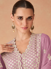 Lilac Multi-Thread Embroidery Georgette Lehenga Suit