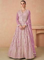 Lilac Multi-Thread Embroidery Georgette Lehenga Suit