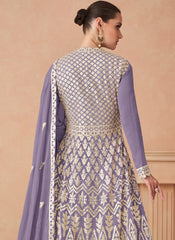 Purple Multi-Thread Embroidery Georgette Lehenga Suit